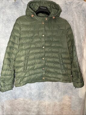 Women's Hooded Olive Puffer Jacket